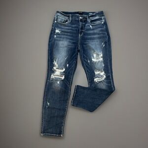Judy Blue Los Angeles Women's Size 13/31 Dark Wash Distressed Boyfriend Jeans